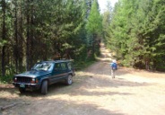 A view of the trailhead, where Road 250 (at center) leaves the main Forest Road 43.