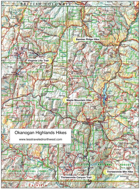 Okanogan Highlands Hike Location Map